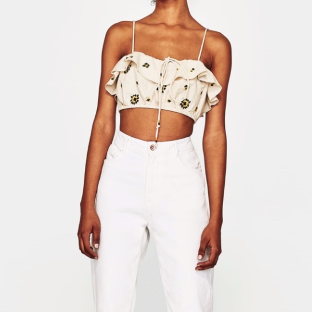 Zara Embroidered Crop Top Size XS